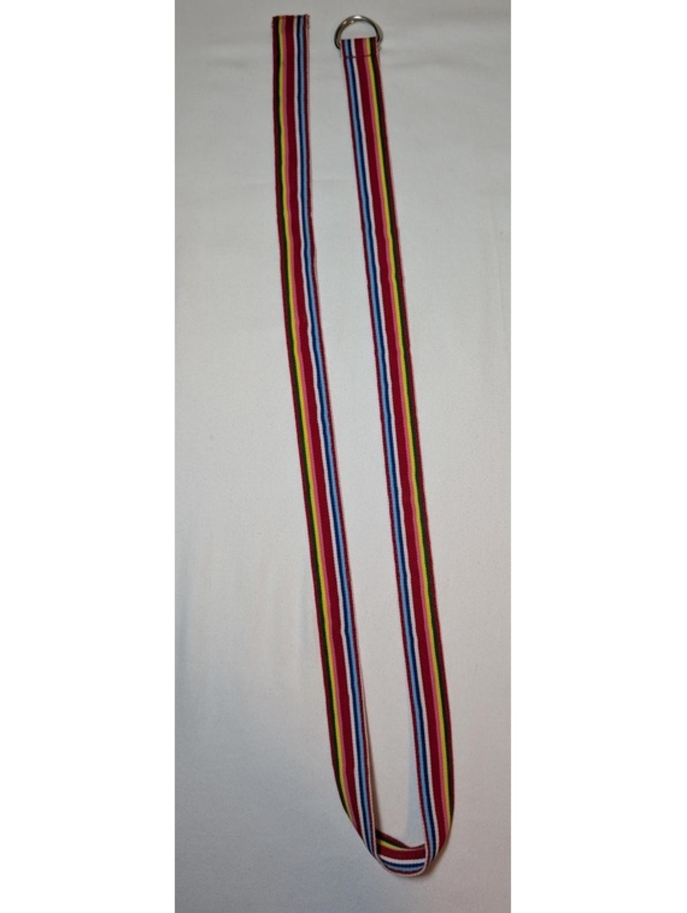 Vintage 2000s Striped Rainbow Fabric Belt with Double Ring Buckle 42” Length